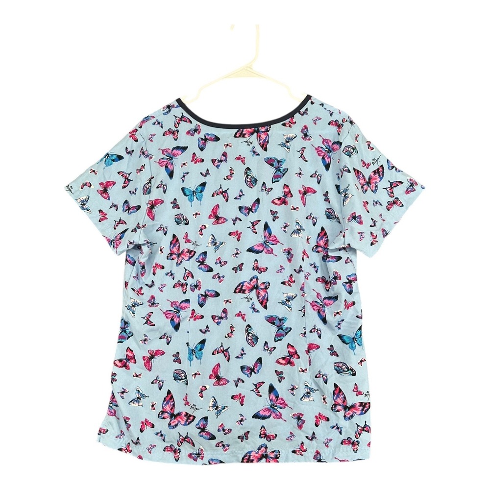 Betsey Johnson Light Blue Butterfly Print Short Sleeve Top - Picture 2 of 14